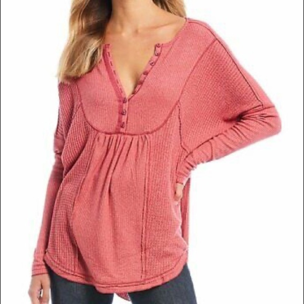 Free People Pink Long Sleeve Top